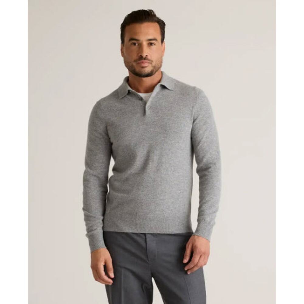 Quince 100% Mongolian Cashmere Polo Sweater Heather Gray Large - Picture 1 of 7